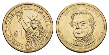 США 1 доллар 2010 Президент США - Миллард Филлмор (1850-1853) KM 475 медь с марганцево-латунным покрытием UNC 98-127