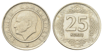Турция 25 курушей 2009 Кемаль Ататюрк KM 1242 медь цинк никель 4702-615