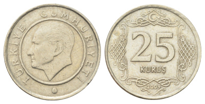 Турция 25 курушей 2009 Кемаль Ататюрк KM 1242 медь цинк никель 4702-615