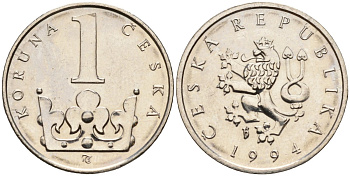 Чехия 1 крона 1994 KM 7 сталь плакированная никелем 4152-929