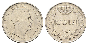 Румыния 100 леев 1944 Михай I (1940-1947) KM 64 сталь плакировнная никелем UNC 4662-244