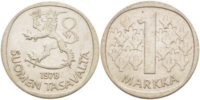 ФИНЛЯНДИЯ 1 МАРКА 1978 K KM 49а медно-никель UNC 3718-757