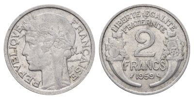 Франция 2 франка 1959 KM 886a.1, Le Franc 269.19 алюминий 4118-512
