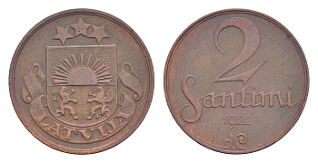 Латвия 2 сантима 1922 KM 2 бронза 4658-1138