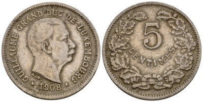 Люксембург 5 сантимов 1908 Вильгельм IV (1905-1912) KM 26 медно-никель 4602-352