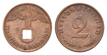 Германия 2 рейхспфеннига 1939 G KM 90, J. 362 бронза 4674-1043