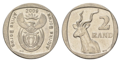 ЮАР 2 ранда 2009 KM 469 медь плакированная никелем aUNC 4628-232