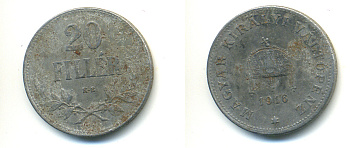 Венгрия 20 филлеров 1916 КВ, Карл I (1916-1918) KM 498 железо 83-1323