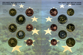 Нидерландские Антилы набор из 8 монет 2004 1 евроцент-2 евро,Беатрикс (1980-2013), европробники, в оригинальном буклете UNC 00-00