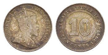 Стрейтс-Сетлментс (Стрейтс Сетлментс) 10 центов 1903 Эдуард VII (1901-1910) KM 21 серебро 1519-1131