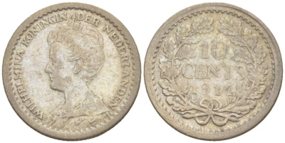Нидерланды 10 центов 1914 Вильгельмина I (1890-1948) KM 145 серебро 4532-1157