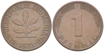 ФРГ 1 ПФЕННИГ 1971 J KM 105, J. 380 сталь плакированная медью 4181-561