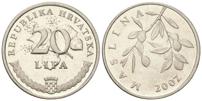 Хорватия 20 лип 2007 нечетный год KM 7 сталь плакированная никелем  UNC  105-313