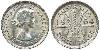 Австралия 3 пенса 1964 Елизавета II (1952-2022) KM 57 серебро 71-1017