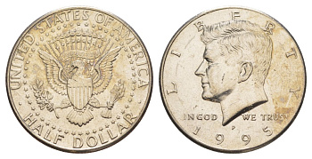 США 1/2 доллара (50 центов) 1995 P, Джон Кеннеди KM A202b медь плакированная медно-никелем aUNC 4517-744