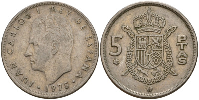Испания 5 песет 1975 (78) Хуан Карлос I (1975-2014) KM 807 медно-никель 190-955