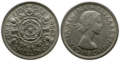 Великобритания 2 шиллинга (флорин) 1966 Елизавета II (1952-2022) KM 906, Spink 4146 медно-никель 4382-711