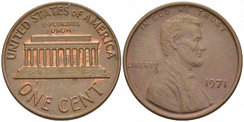 США 1 ЦЕНТ 1971 ЛИНКОЛЬН KM 201 медь цинк 3851-1031