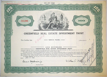 США, Greenfield Real Estate Investment Trusts 100 акций 1963 бумага 8805-50-1