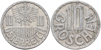Австрия 10 грошей 1957 KM 2878 алюминий 4142-1025