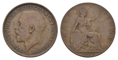 Великобритания 1/2 пенни 1921 Георг V (1910-1936) KM 809, Spink?4056 бронза 4675-356