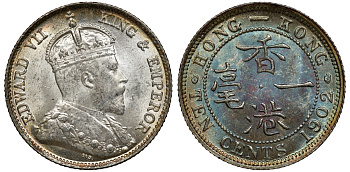 Гонконг 10 центов 1902 Эдуард VII (1901-1910) KM 13 серебро UNC 91-852