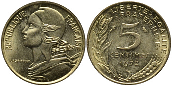 ФРАНЦИЯ 5 САНТИМОВ 1972 ТИП MARIANNE KM 933 медь алюминий никель 261-539