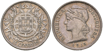 Португалия 10 сентаво 1915 INCM KM 563 медно-никель 4584-1225