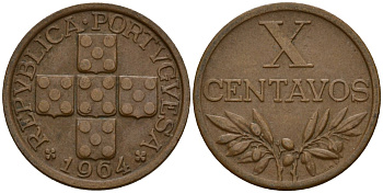 Португалия 10 сентаво 1964 KM 583 бронза 4154-1025