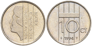 Нидерланды 10 центов 1994 Беатрикс (1980-2013) КМ 203 никель    4602-544