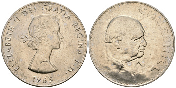 Великобритания 1 крона (5 шиллингов) 1965 Уинстон Черчилль, Елизавета II (1952-2022) KM 910, Spink 4144 медно-никель UNC 73-733