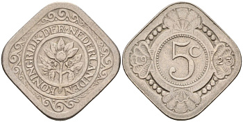 Нидерланды 5 центов 1923 Вильгельмина (1890-1948) KM 153 медно-никель 4592-837