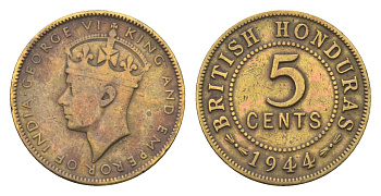 Британский Гондурас 5 центов 1944 KM 22a никель латунь 4127-1432