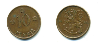 Финляндия 10 пенни 1923 республика (1918-1962) KM 24 медь 46-827