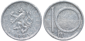 ЧЕХИЯ 10 ГЕЛЛЕРОВ 1993 KM 6 алюминий 45-444