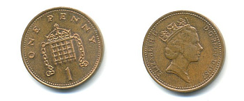 Великобритания 1 пенни 1987 Елизавета II (1952-2022) КМ 935, Spink 4381 (B3) бронза 59-1635