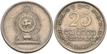 ШРИ-ЛАНКА 25 ЦЕНТОВ 1982 KM 141.2 медно-никель 218-1141