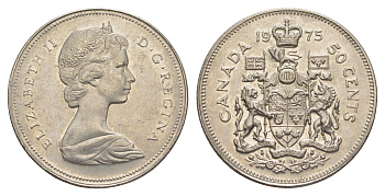 Канада 50 центов 1975 Елизавета II (1952-2022), герб KM 75 никель UNC 4631-947