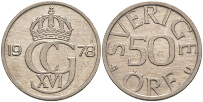 Швеция 50 эре 1978 U, Карл XVI Густав (1973- ) KM 855 медно-никель 106-413