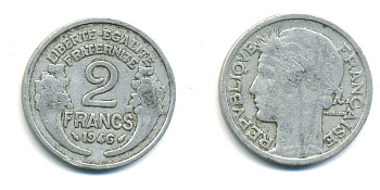 ФРАНЦИЯ 2 ФРАНКА 1946 KM 886а.1 алюминий 80-635