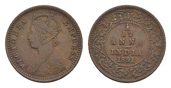 Британская Индия 1/12 анна 1891 KM 483 медь 4644-823