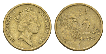 Австралия 2 доллара 1988 абориген, Елизавета II (1952-2022) KM 101 алюминиевая бронза 4652-234
