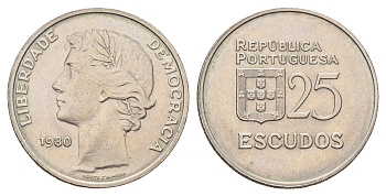 Португалия 25 эскудо 1980 KM 607a медно-никель UNC 4678-1051