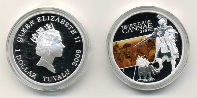 Тувалу 1 доллар 2009 битва при Каннах 216 г до н.э. серебро 00-000-00