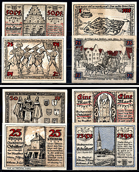 Шютторф (Пруссия, Ганновер) полный набор из 4 нотгельдов (25, 50 и 75 пфеннигов; 1 марка) 1921 Mehl Grabowski 1202.1 бумага UNC (пресс) 7556-61-2-1