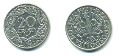 Польша 20 грошей 1923 w KM 12, Parchimowicz 105 никель 4383-211