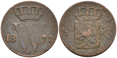 Нидерланды 1/2 цента 1872 Виллем III (1849-1890) KM 90 медь 4115-228