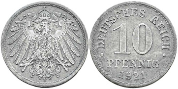 ГЕРМАНИЯ 10 ПФЕННИГОВ 1921 KM 26, J. 299 цинк 4401-155