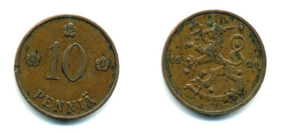 Финляндия 10 пенни 1924 республика (1918-1962) KM 24 медь 46-1436