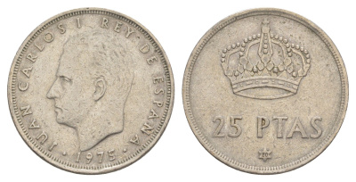 Испания 25 песет 1975 (80) M, Хуан Карлос I (1975-2014) KM 808 медно-никель 4616-725